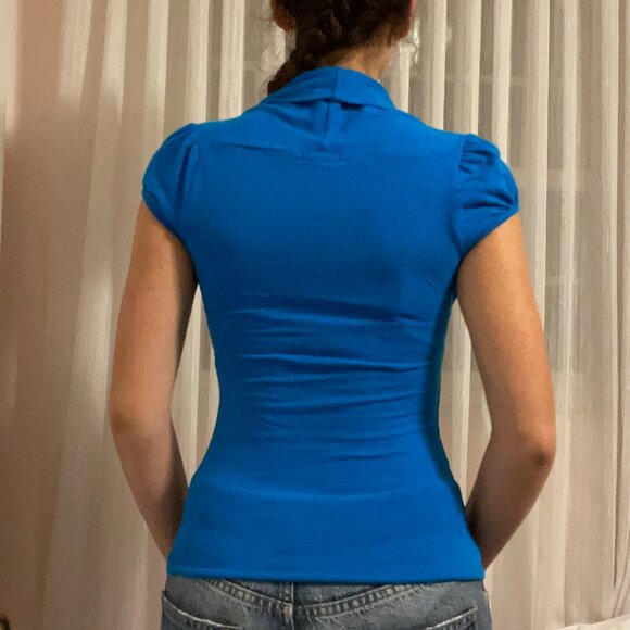 XS-S Bright Blue Long Vintage Y2K Shirt - Picture 4 of 6